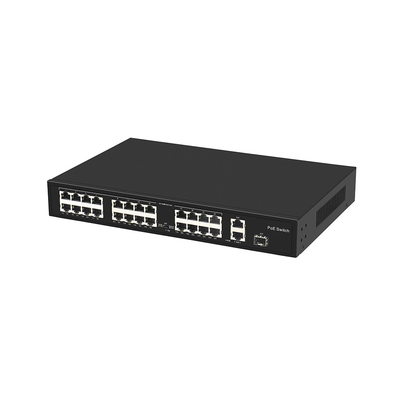 24 puertos con conmutador Ethernet de fibra óptica 10/100M 300W Presupuesto 802.3at Cumplido
