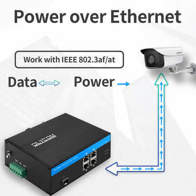 Switch PoE de fibra Gigabit de 5 puertos industriales | Presupuesto de energía de 120W Ranura SFP No gestionado