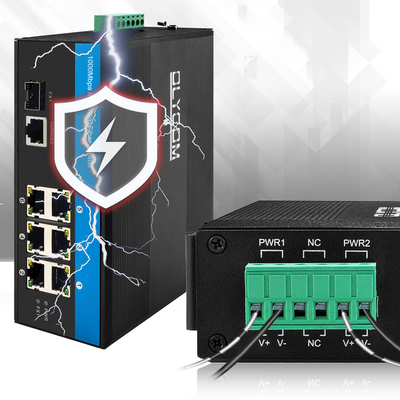 2.5G Conmutador PoE endurecido Gigabit Ethernet manejable con entrada doble DC48V 15.4W 30W IP40
