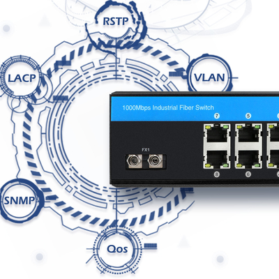 Switch PoE industrial gestionado de 8 puertos ST Fibra Gigabit Red no gestionada CE FCC IP40