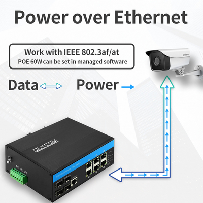 Conmutador gestionado L2 industrial de 10 puertos PoE Gigabit Ethernet 15.4W 30W IP40 Certificado CE