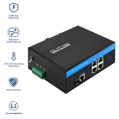 Switch Ethernet Gigabit Smart Gestionado de 5 Puertos Industriales con Puertos de Fibra SFP, Clasificación IP40