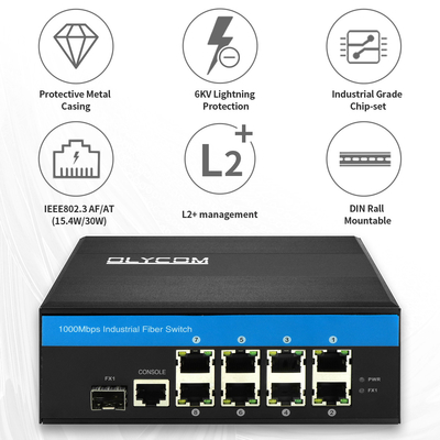 Switch PoE industrial gestionado de 8 puertos, enlace ascendente SFP de 2.5G, red Gigabit, carcasa robusta, CE
