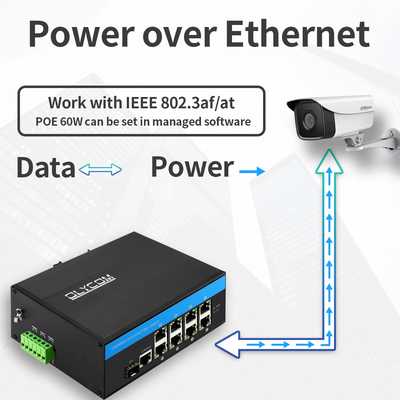 Switch PoE industrial gestionado de 8 puertos, enlace ascendente SFP de 2.5G, red Gigabit, carcasa robusta, CE