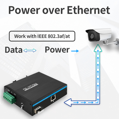 Convertidor de medios PoE industrial 10/100M Ethernet rápido 15.4W/30W Fibra SFP para cámaras IP