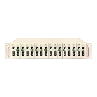 Conversor de medios de 16 ranuras chasis de 19 pulgadas 2U de doble potencia 48V/220V