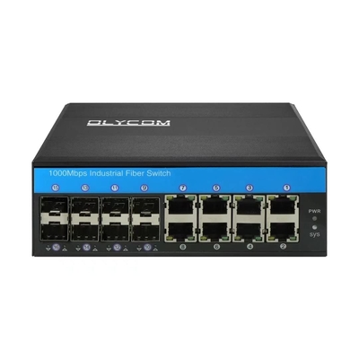 OLYCOM manejados cambian 8 el grado industrial portuario de Gigabit Ethernet 12V con el dinar portuario IP40 montado sobre carriles de 8 SFP para el uso al aire libre