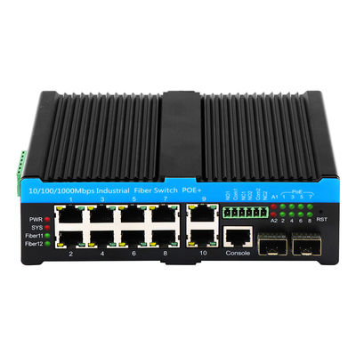 Interruptor industrial manejado portuario de Ethernet del POE Af/At/Bt del caso 8 negros con 2 puertos combinados