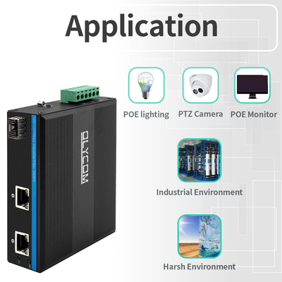 Extensión de interruptor PoE de 30W 60W de grado industrial de fibra SFP sin administrar DC48V