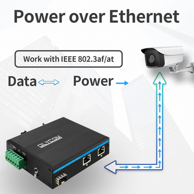 Extensión de interruptor PoE de 30W 60W de grado industrial de fibra SFP sin administrar DC48V