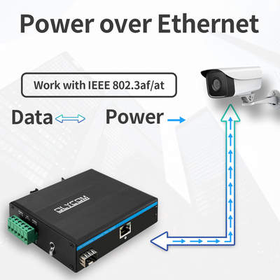 Conversor de medios PoE industrial de 30W 100M/1000M ranura SFP Gigabit Ethernet no administrado