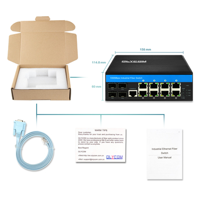 Interruptor PoE administrado industrial 8 puertos L2 basado en 240W Apoyo presupuestario 1G 2.5G Anillo de fibra