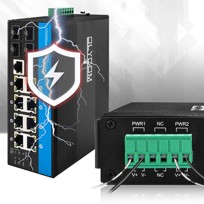 Interruptor PoE administrado industrial 8 puertos L2 basado en 240W Apoyo presupuestario 1G 2.5G Anillo de fibra