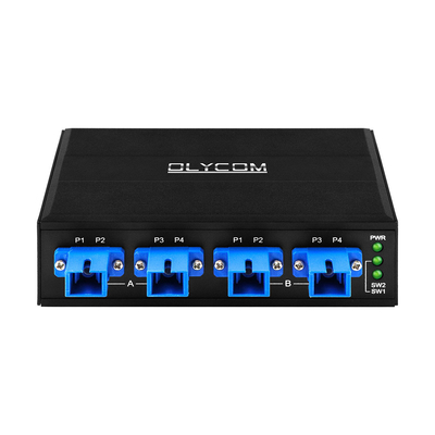 Interruptor de bypass óptico de 4 puertos, conector SC/UPC simplex, 1310/1550nm, DC24V, carril DIN, CE