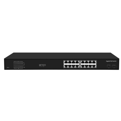 16 puertos Gigabit Poe Switch 300W Presupuesto VLAN no administrado 250 metros de distancia Fibra SFP