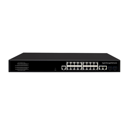 16 puertos Gigabit Puesta en marcha PoE Switch Comercial 1U Rack 300W Con 2 SFP / RJ45 enlace ascendente