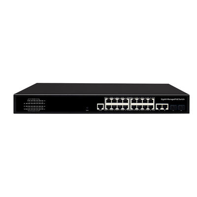 Switch PoE Gigabit gestionado de 16 puertos con 300W de potencia, 2 puertos SFP/RJ45 combo de enlace ascendente, entrada de CA