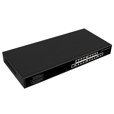16 puertos Gigabit Puesta en marcha PoE Switch Comercial 1U Rack 300W Con 2 SFP / RJ45 enlace ascendente