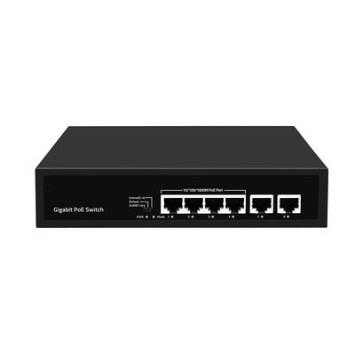 6 Puertos Gigabit PoE Switch Extensión 250 Metros VLAN Presupuesto de Potencia 60W Entrada 220V