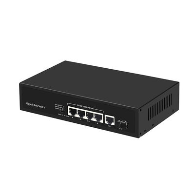 4 puertos con interruptor de fibra de Gigabit PoE Af/At 60W con 1 SFP/Copper Uplink de grado comercial CE
