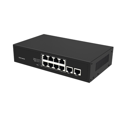 8 puertos CCTV POE Switch Ethernet rápido con 2 Gigabit Copper Uplink PoE Af/At 120W presupuesto