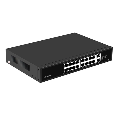 16 puertos PoE Switch 10/100M Ethernet con 2 SFP/RJ45 Uplink para cámaras de circuito cerrado 300W presupuesto