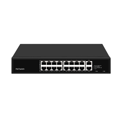 16 puertos PoE Switch 10/100M Ethernet con 2 SFP/RJ45 Uplink para cámaras de circuito cerrado 300W presupuesto
