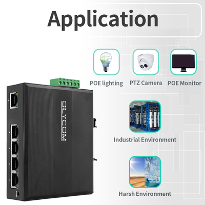 Interruptor Poe industrial no administrado con 5 puertos Gigabit Network 15.4W/30W Standard 120W Din Rail