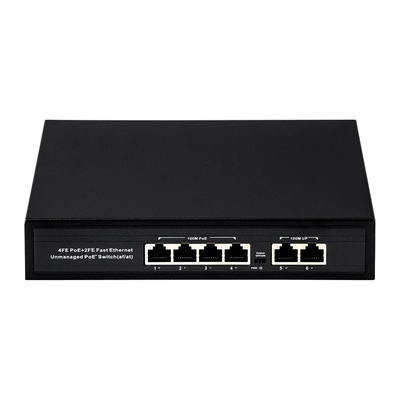 OEM ODM Ethernet rápido 10/100mbps 4 puertos Poe Switch con 2 puertos de conexión ascendente