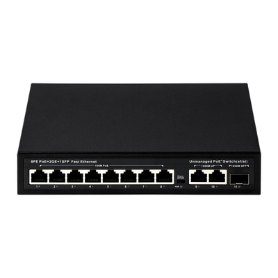 Interruptor POE no administrado 8 PoE 10/100Mbps + 2 LAN 100/1000Mbps + 1SFP 100/1000M para cámaras de circuito cerrado