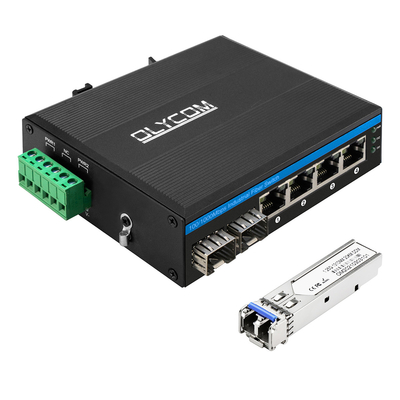Interruptor de red industrial de 6 puertos con 2 puertos de fibra y 4 puertos automáticos MDI/MDIX RJ45