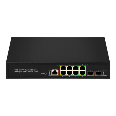 8 puertos Gigabit Managed PoE Switch SFP Fibra óptica de 120W Ingreso de CA de presupuesto Chip Realtek