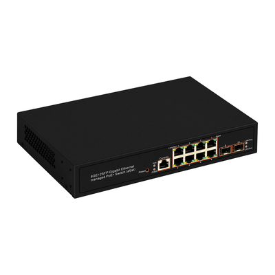 8 puertos Gigabit Managed PoE Switch SFP Fibra óptica de 120W Ingreso de CA de presupuesto Chip Realtek