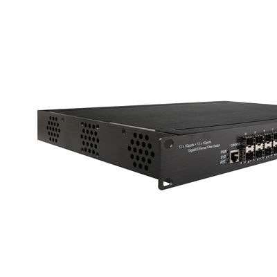 Switch POE industrial gestionado montable en rack 1U con 12 puertos RJ45 + 12 puertos SFP y 340W POE