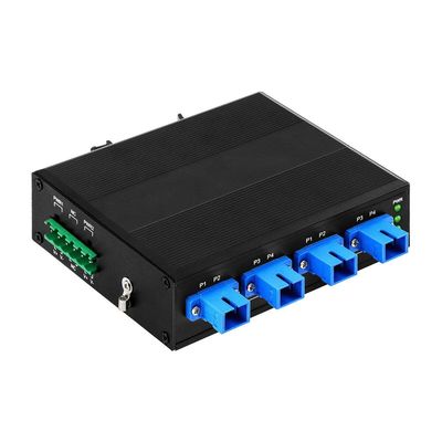 Interruptor de derivación óptica industrial de 4 canales con entrada Din Rail DC24V y baja pérdida de inserción para comunicaciones de telecomunicaciones