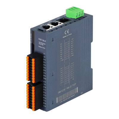 Módulo de E/S PLC Modbus-TCP/IP con 3 puertos RJ45, 16DI+16DO y fuente de alimentación de 24VDC para control industrial