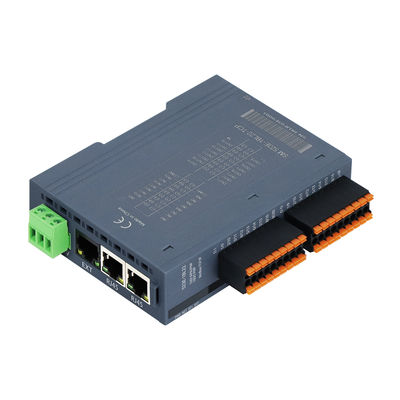 Módulo de E/S PLC Modbus-TCP/IP con 3 puertos RJ45, 16DI+16DO y fuente de alimentación de 24VDC para control industrial