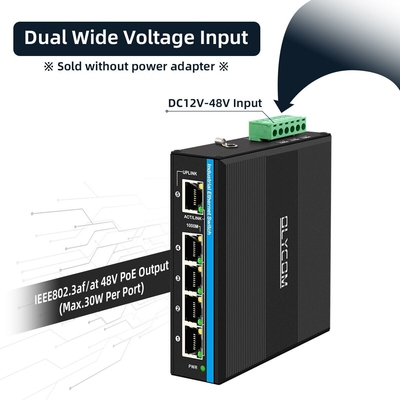 5 puertos amplificador de voltaje gigabit 12-48VDC de entrada con interruptor de red industrial POE