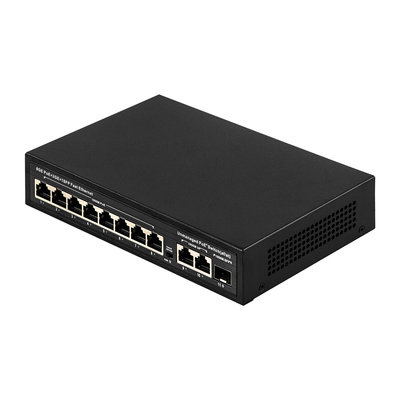 Interruptor POE no administrado de 120W 8 PoE 10/100/1000Mbps + 2 LAN 10/100/1000Mbps + 1SFP 100/1000M