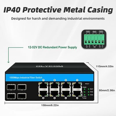 Capa 3 Interruptor administrado industrial Gigabit Ethernet 12 puertos ERPS RSTP DIN Rail CE