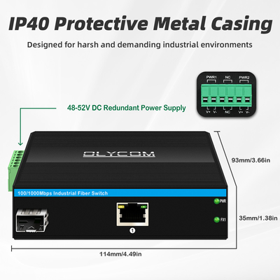 Convertidor de medios PoE industrial Gigabit Ethernet 30W 48V Salida Din Rail sin administrar