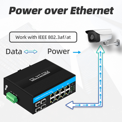 Interruptor Ethernet PoE industrial de 12 puertos de Gigabit IEEE 802.3af/a RJ45 DIN Interruptor de instalación ferroviaria