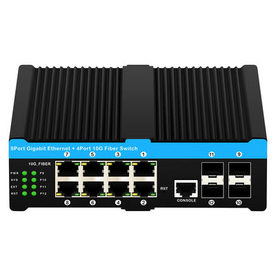 Switch POE Industrial 10G con 8 Puertos Gigabit POE y 4 Uplink SFP 10G - Switch de Red Gestionado L2 con Protección contra Sobretensiones de 6KV