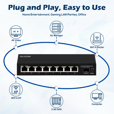 9 puertos sin administrar 2.5G Ethernet Switch con 10G Uplink SFP puerto 60Gbps ancho de banda de plano trasero