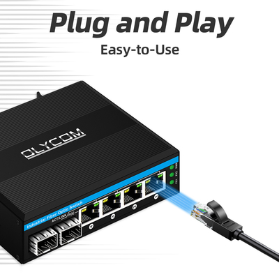 Mini 6 puertos con conmutador de ethernet de gigiabit, conmutador de poe din rail 2 sfp+ 4 RJ45 DC48-52V con doble entrada de energía