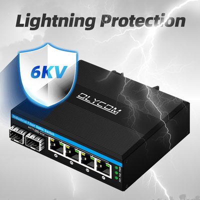 Mini 6 puertos con conmutador de ethernet de gigiabit, conmutador de poe din rail 2 sfp+ 4 RJ45 DC48-52V con doble entrada de energía