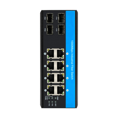 12 puertos 10/100/1000mbps conmutador din-rail poe no administrado 4 puertos SFP+ 8 puertos RJ45 conmutador ethernet