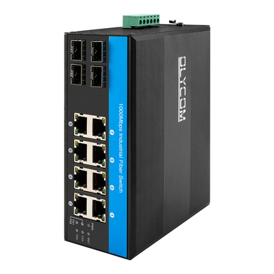 12 puertos 10/100/1000mbps conmutador din-rail poe no administrado 4 puertos SFP+ 8 puertos RJ45 conmutador ethernet