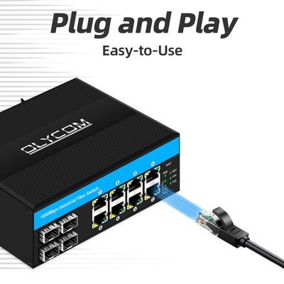 12 puertos 10/100/1000mbps conmutador din-rail poe no administrado 4 puertos SFP+ 8 puertos RJ45 conmutador ethernet
