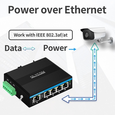 5 puertos con conmutador Gigabit POE+ conmutador E-Mark conmutador Ethernet DC48V con doble entrada de energía conmutador din-rail